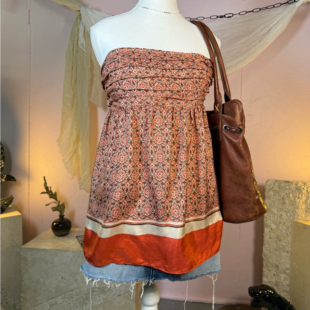 banana republic silk strapless top boho print bandeau flowy size 2